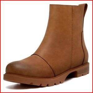 Women's Ankle Boots Lug Sole Chunky Low Heel Zipper Booties Comfortable